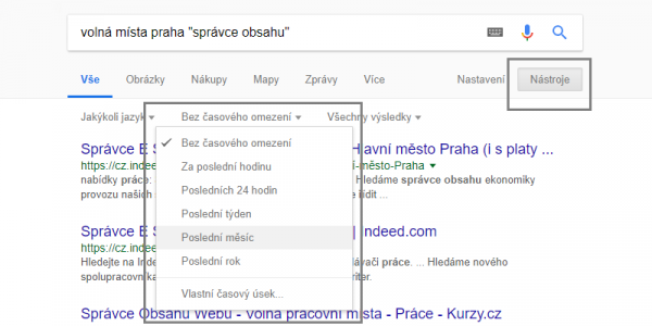 Vyhledávání práce na internetu s Google